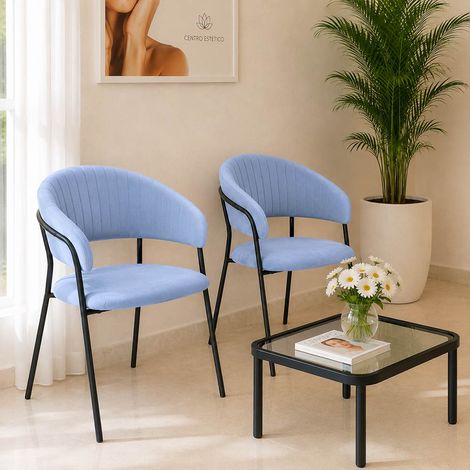 Lot de 2 chaises de salle à manger Aurelia en velours bleu ciel avec pieds noirs (1/5)