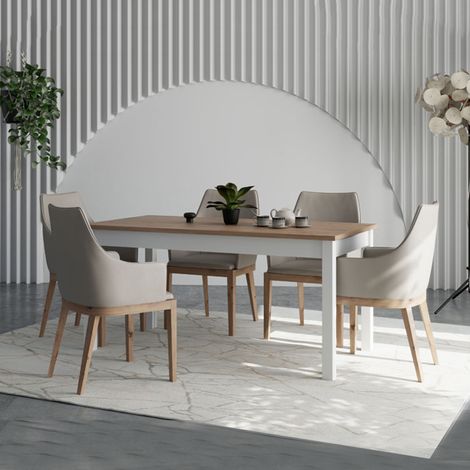 Fester Tisch Senn, 8 Plätze, Rechteckig, Holzstruktur Eiche Knoten, 160x80x77h cm Braun Eiche Knoten (1/5)