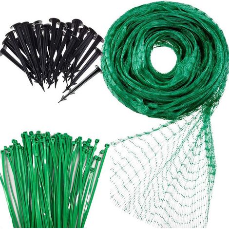 Filet de Protection pour Jardin 2x10m, Grillage Anti-Oiseaux pour Potager et Poulailler, Lot de 100 Colliers de Serrage et 20 Sardines de Fixation (1/5)