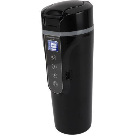 Bouilloire électrique de voiture avec écran intelligent 500 ml, tasse chauffante portable 12 V/24 V, noire (1/5)