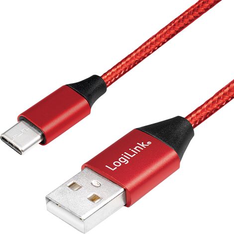 Cable USB 2.0 Tipo C, C/M a USB-A/M, de tela, rojo, 1 m (1/5)