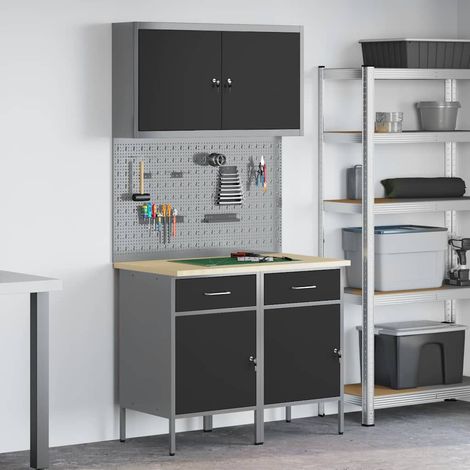 Werkbank mit Schubladen 5 pcs Schwarz Ingenieure Holz und Stahl vidaXL
