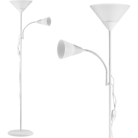MONZANA® Floor Lamp Alissa  2-in-1 LED Uplighter and Reading Light  Freestanding Modern Design  Adjustable Flexible Arm  E27 and E14 Bulb Fittings  175cm  White