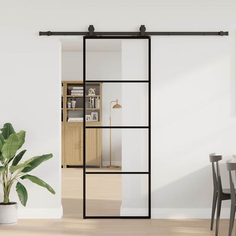 Puerta corredera con juego herrajes negro 76x205 cm ESG vidrio (1/5)