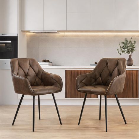 Fauteuils de salle à manger en simili cuir brun foncé lot de 2 (1/5)