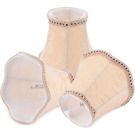 Lot de 3 abat-jour en tissu à clipser, forme de bulle, base ondulée, style européen moderne, douille E14, pour lustre ou bougie. Vendus par lot de 3. (1/5)