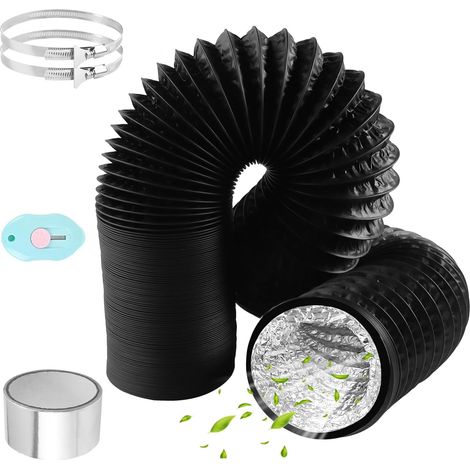 1 Tuyau D'évacuation 125 Mm, Gaine Aluminium Flexible 6 M, Colliers Acier, Pour Climatisation Extracteur