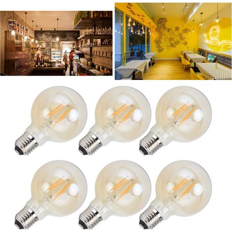 Lot de 6 ampoules LED à filament dimmables 4W E27 à culot moyen, lumière chaude vintage dorée, pour décoration intérieure et extérieure (220V). (1/5)