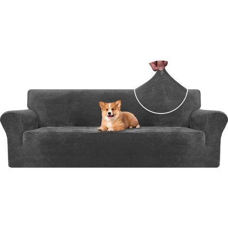 Samt Sofa Überzug 4 Sitzer, elastisch, rutschfest, grau (1/5)