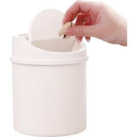 Mini poubelle de bureau - Couvercle anti-odeurs - Hauteur : 16,5 cm - Blanche (1/5)
