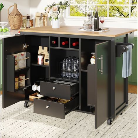 Mobile klappbare Kücheninsel 137,9 cm Schwarz HAVRYA (1/5)