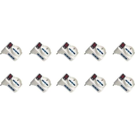 Adattatore Triplo con Interruttore Spina 10A con 2 Prese Bipasso 10A/16A e 1 Presa Universale 10A/16A Max 1500W Salvaspazio Bianco