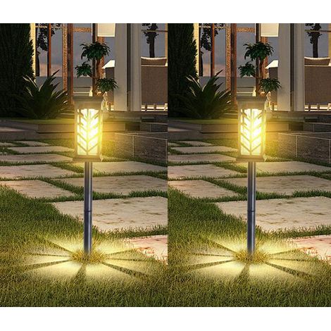 Lot de 2 lampes étanche d'extérieur à brancher au sol, solaires, idéale pour les jardins et les cours (lumière chaude) .