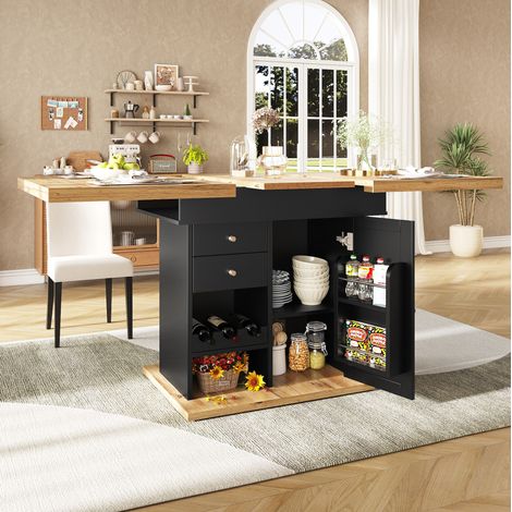 MEUBLIV Tavolo da pranzo allungabile 110-140x80 cm nero e naturale con contenitore (1/5)