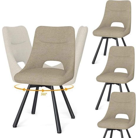 WAFTING Chaise Pivotante à 360°, Lot de 4 Chaises de Salle à Manger Scandinave, Chaises de Cuisine avec Pieds en Métal, Kaki (1/5)