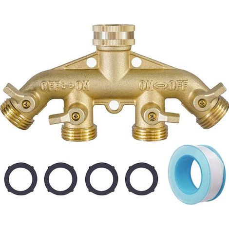 19 mm (3/4 inch) brass garden tap distributor with hose diverter and independent on/off valve (1/5)