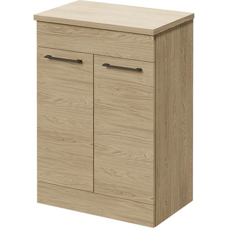 Napoli 390 Light Oak 600mm 2 Door Vanity Unit for Countertop Basins - 600mm - Gunmetal Grey 160mm Handle