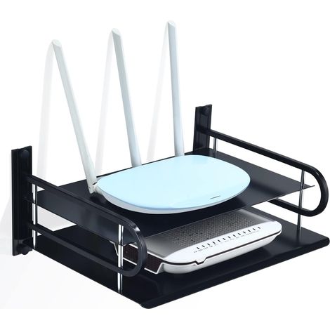 Étagère murale double en aluminium Black Room pour mini-projecteurs, deux méthodes de montage (perçage et sans perçage), avec passe-câbles et protection contre les chutes, avec paquet de vis pour équi (1/5)