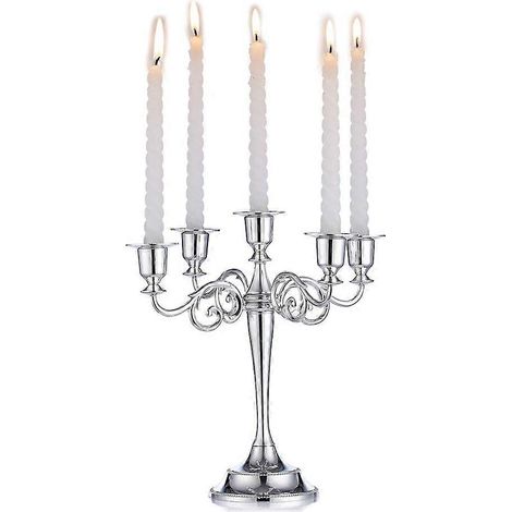 Porte-bougies en argent - Chandelier à 5 bras de 27 cm de haut pour bougies coniques (1/5)