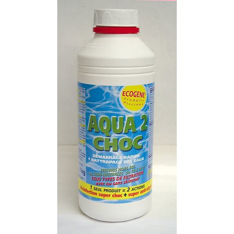AQUA 3 CHOC MULTIDOSES A L'OXYGENE ACTIF  (10 à 50 m3) 2 ACTIONS - STOP EAUX VERTES - 1 KG