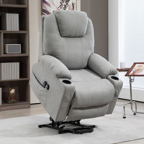 Sillón de masaje con función de elevación, apto para personas mayores, 8 puntos de vibración, 2 bolsillos laterales, portavasos, 90 x 101 x 107 cm, gris. (1/5)