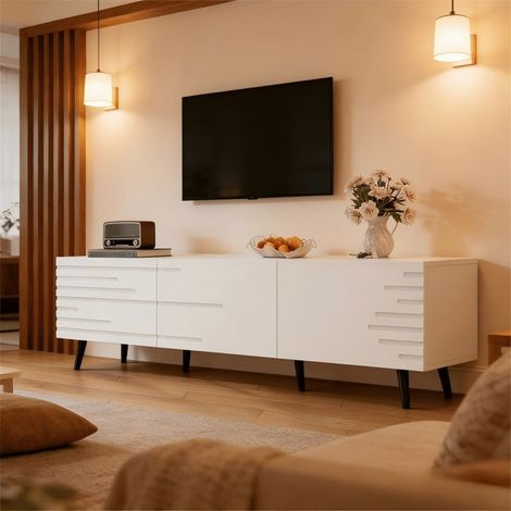 Meuble TV 180 x 40 x 48 cm avec 3 portes rabattables, design imprimé – grand rangement, pour téléviseur jusqu'à 80 pouces, salon (1/5)