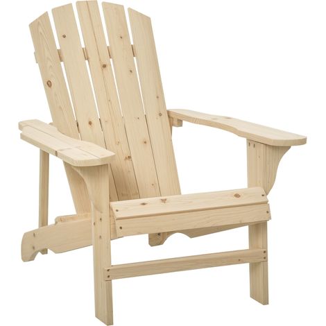 Outsunny Adirondack-Stuhl, Gartenstuhl, Maße: 78 x 89 x 88 cm (L x B x H), massives, naturbelassenes Tannenholz, für Garten, Terrasse und Balkon