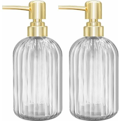 royaluxe - Lot de 2 distributeurs de Savon de Cuisine en Verre avec Pompe, Distributeur de Savon Transparent pour Les Mains, Liquide Vaisselle sous Lotion (Transparent) (1/5)
