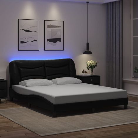Cadre de lit avec LED sans matelas Hvar noir 160x200 cm