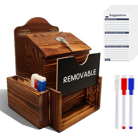 Boîte À Suggestions, Boîte À Suggestions En Bois, Boîtes À Propositions Avec 50 Cartes, Boîtes À Dons Avec Fente Et Serrure Aux Lettres En Bois Pour Propositions, Dons, Bulletins De Vote (1/5)