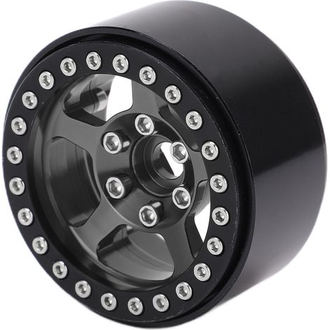 Jantes en alliage d'aluminium 5 trous couleur titane 1,9 pouces pour véhicules RC, roues à blocage de perles anti-décoloration. (1/5)