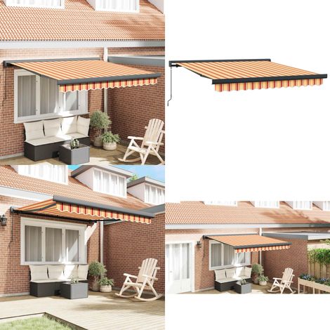 Auvent rétractable jaune et blanc 3,5x2,5 m tissu et aluminium - Auvent Retractable - Store Mural - Parasol - Abri Solaire - Protection Uv - Home & Living (1/5)