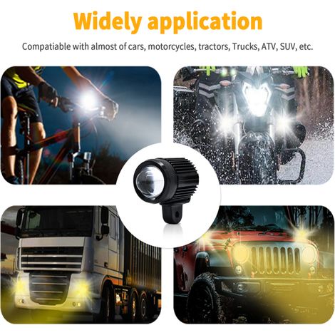 Lot de 2 phares longue portée LED pour moto, feux de route et antibrouillards bicolores (blanc 6000K et jaune 3000K), 30 W, pour moto, voiture, tracteur, camion, quad, SUV et bateau.