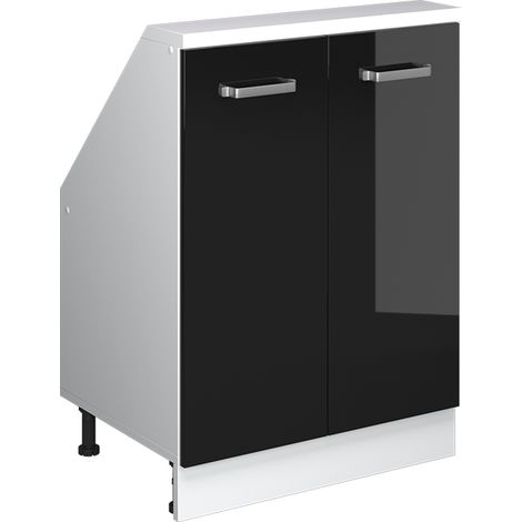 Dachschrägenschrank Rion, Schwarz-Eiche Hochglanz/Weiß, mit 2 Türen, Vicco