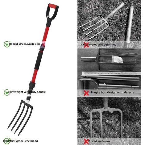 Fourche de jardin détachable en acier à 4 dents pour le labour et l'agriculture (1/5)