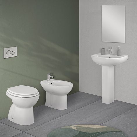 Sanitari bagno in set completo di lavabo con colonna e copriwater (1/5)