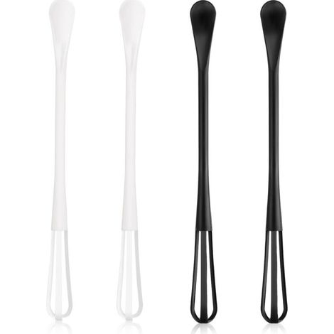Lot de 4 Mini Fouets Multifonctionnels 2 en 1 pour la Cuisson, Mélanger, Battre les Ingrédients et Sauces (Noir et Blanc) (1/5)