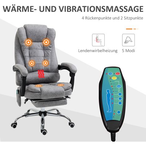 Bürostuhl mit Massagefunktion, ergonomischer Bürostuhl mit Liegefunktion und Heizung, Fernbedienung, grau. (1/5)