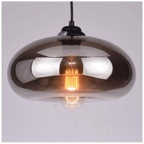 Kosilum – Suspension goutte d'eau en verre fumé noir – Hauteur 14 cm – Diamètre 28 cm – Culot E27 pour éclairage doux – Style industriel moderne (1/5)