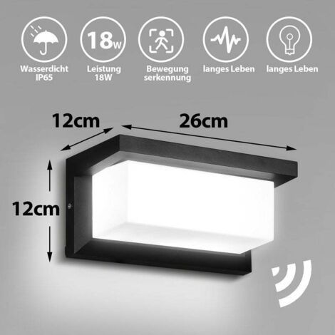 NALOOKAMIC Applique murale LED 18W Lampe d'extérieur IP65 Détecteur d'intérieur Applique d'intérieur Blanc froid (1/4)