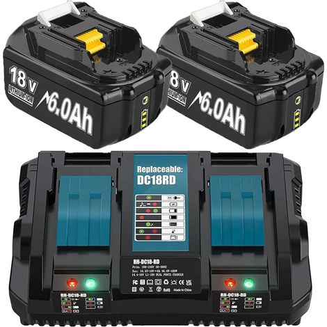 Batería de repuesto BL1830, capacidad de 6000 mAh, voltaje de 18 V, cargador de 2 x 6,0 Ah y 6 A. (1/2)