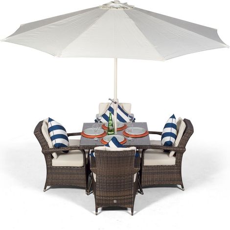 Arizona Square 4 Seater Rattan Patio Dining Set - Brown (1/5)