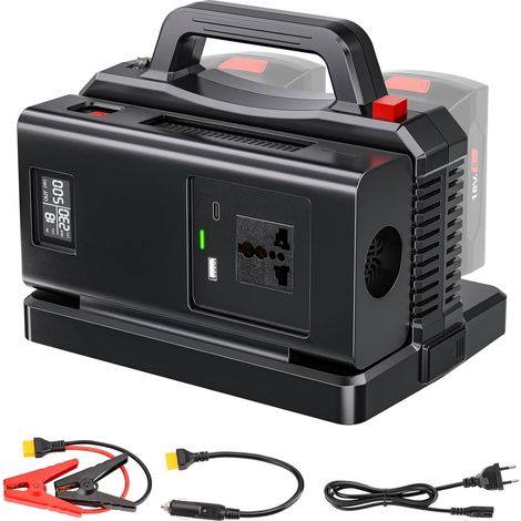 Onduleur à onde sinusoïdale pure 500W pour batterie 18V(pas de batterie), convertit 18V CC vers 230V CA, avec prise de charge voiture, pour camping et situations d'urgence (2 ports) (1/5)
