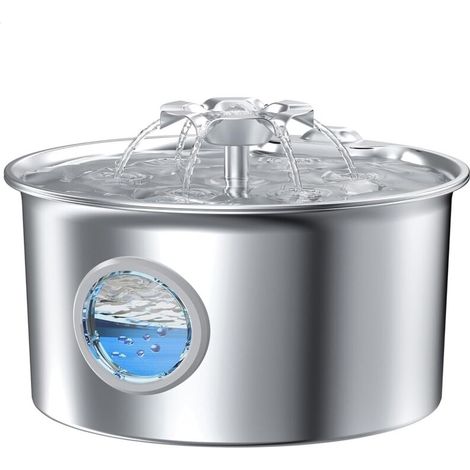 Bardusch-Fontaine chat INOX 2,6 L, cascade fleurs, fenêtre niveau, 1 filtre + 1 éponge. (1/4)