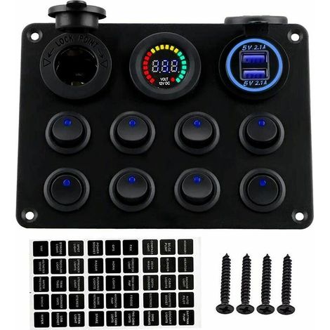 Pannello interruttori a bilanciere Crezuo 12-24V con doppio caricatore USB e voltmetro a LED per barca/auto