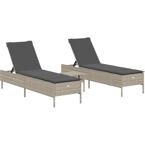 Maison Exclusive - Set Lettini Prendisole con Cuscini 3pz Grigio Chiaro Polyrattan