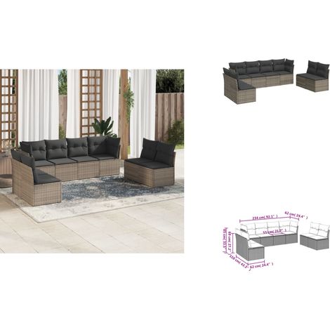 8-tlg. Garten-Sofagarnitur mit Kissen Grau Poly Rattan - Gartenmöbel - Outdoor Möbel - Rattan Sofa - Lounge Set - Gartenlounge (1/3)