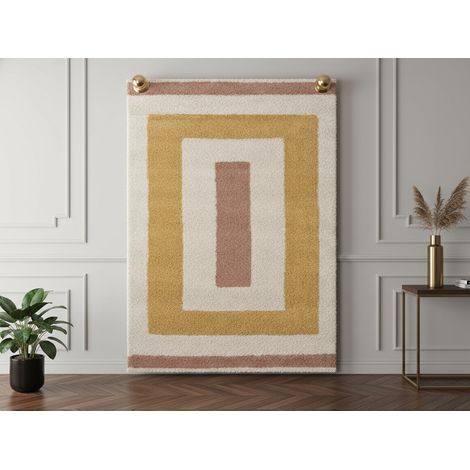 BOBOCHIC - Tapis poils longs LOAN motif graphique 80x150 Jaune (1/5)
