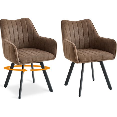 Wokaka Lot de 2 chaises Pivotante à 360°, Chaise Salle à Manger Scandinave, Chaise Salon avec Pieds en Métal, Marron