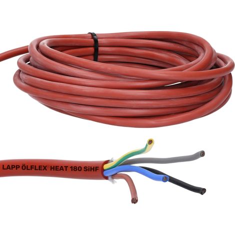 10 Meter Lapp 00460223 Ölflex Heat 180 Silikonleitung 5G2,5 mm² I Saunakabel 5x2,5 mm² I Saunaofen Kabel 10 m I Silikonkabel 5 x 2,5 mit grün-gelben Schutzleiter SiHF